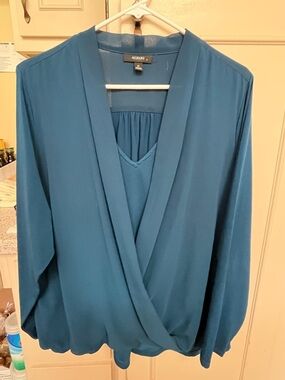 Alfani Teal Wrap-Front V-Neck Blouse